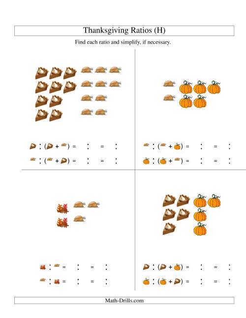 The Thanksgiving Picture Ratios Including Part to Whole Ratios (H) Math Worksheet