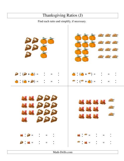 The Thanksgiving Picture Ratios Including Part to Whole Ratios (J) Math Worksheet