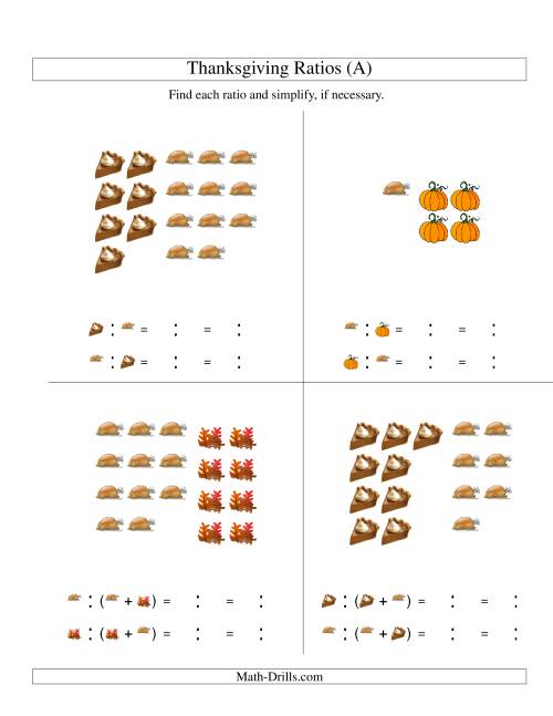 The Thanksgiving Picture Ratios Including Part to Whole Ratios (All) Math Worksheet