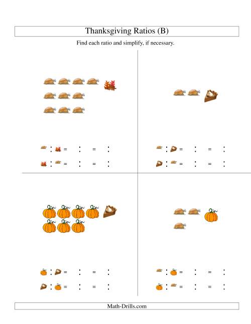The Thanksgiving Picture Ratios with only Part to Part Ratios (B) Math Worksheet