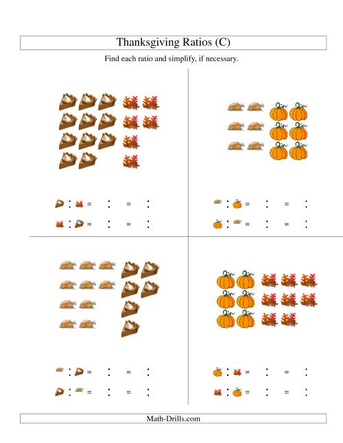 The Thanksgiving Picture Ratios with only Part to Part Ratios (C) Math Worksheet
