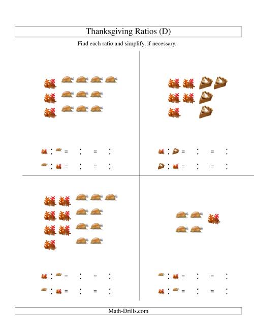 The Thanksgiving Picture Ratios with only Part to Part Ratios (D) Math Worksheet
