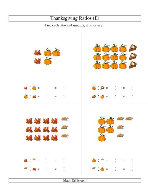 The Thanksgiving Picture Ratios with only Part to Part Ratios (E) Math Worksheet
