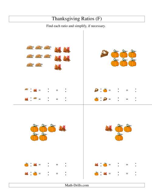 The Thanksgiving Picture Ratios with only Part to Part Ratios (F) Math Worksheet