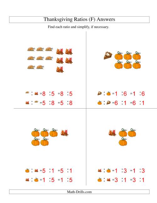The Thanksgiving Picture Ratios with only Part to Part Ratios (F) Math Worksheet Page 2