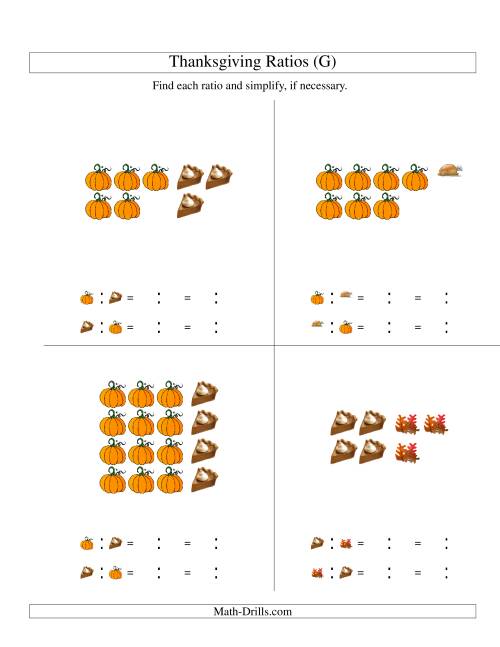 The Thanksgiving Picture Ratios with only Part to Part Ratios (G) Math Worksheet