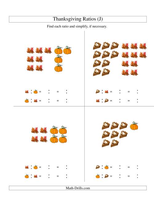The Thanksgiving Picture Ratios with only Part to Part Ratios (J) Math Worksheet