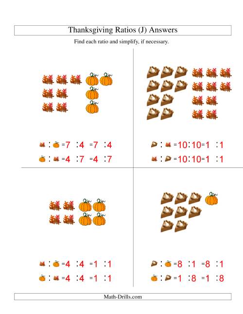 The Thanksgiving Picture Ratios with only Part to Part Ratios (J) Math Worksheet Page 2
