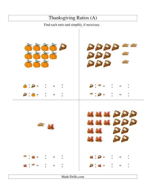 The Thanksgiving Picture Ratios with only Part to Part Ratios (All) Math Worksheet