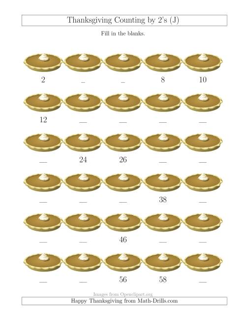 The Skip Counting by 2's (J) Math Worksheet