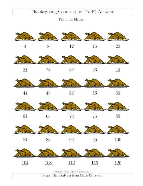 The Skip Counting by 4's (F) Math Worksheet Page 2