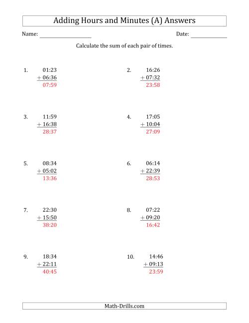 The Adding Hours and Minutes (Compact Format) (A) Math Worksheet Page 2