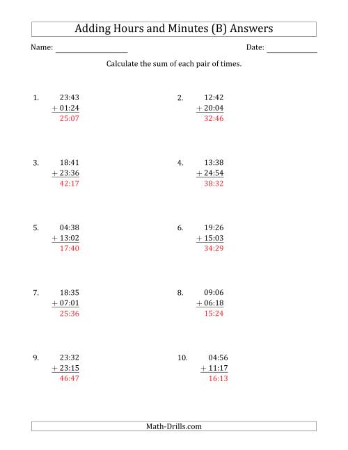 The Adding Hours and Minutes (Compact Format) (B) Math Worksheet Page 2