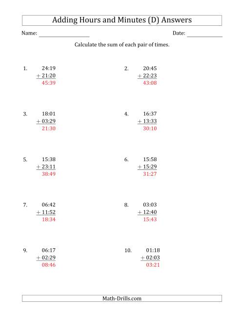 The Adding Hours and Minutes (Compact Format) (D) Math Worksheet Page 2