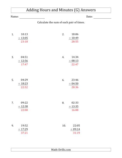The Adding Hours and Minutes (Compact Format) (G) Math Worksheet Page 2