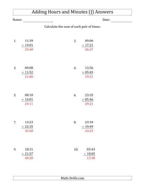 The Adding Hours and Minutes (Compact Format) (J) Math Worksheet Page 2