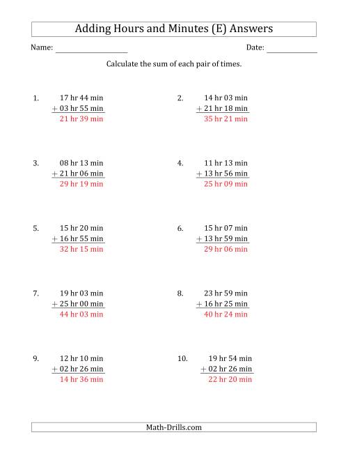 The Adding Hours and Minutes (Long Format) (E) Math Worksheet Page 2