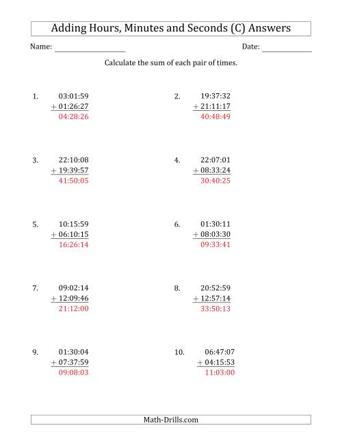 The Adding Hours, Minutes and Seconds (Compact Format) (C) Math Worksheet Page 2