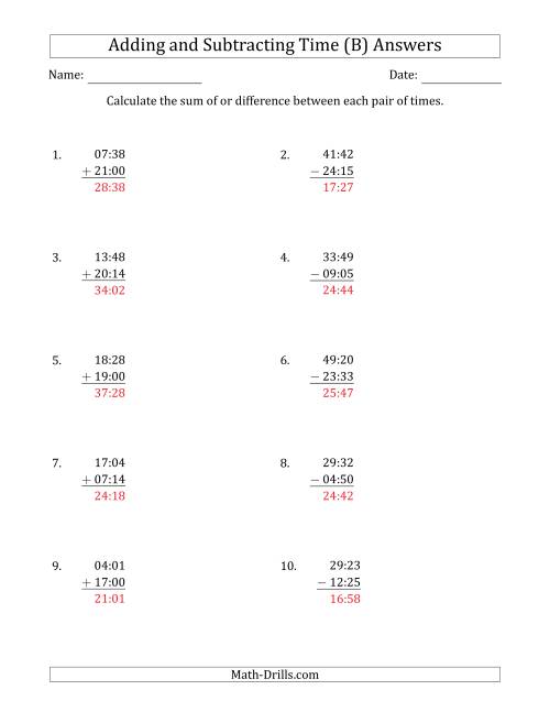 The Adding and Subtracting Hours and Minutes (Compact Format) (B) Math Worksheet Page 2