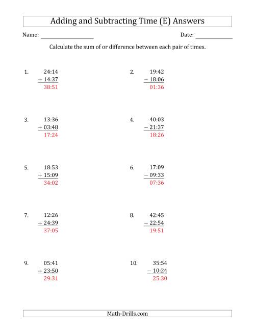 The Adding and Subtracting Hours and Minutes (Compact Format) (E) Math Worksheet Page 2