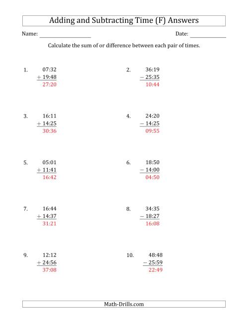 The Adding and Subtracting Hours and Minutes (Compact Format) (F) Math Worksheet Page 2