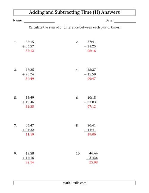 The Adding and Subtracting Hours and Minutes (Compact Format) (H) Math Worksheet Page 2