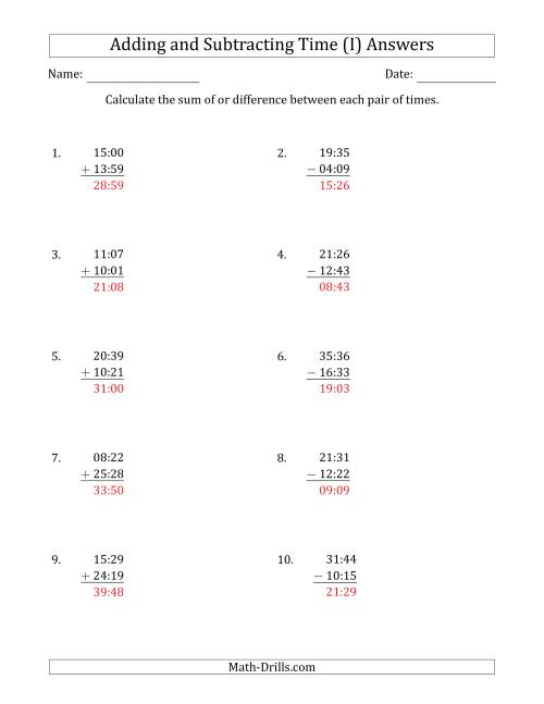 The Adding and Subtracting Hours and Minutes (Compact Format) (I) Math Worksheet Page 2