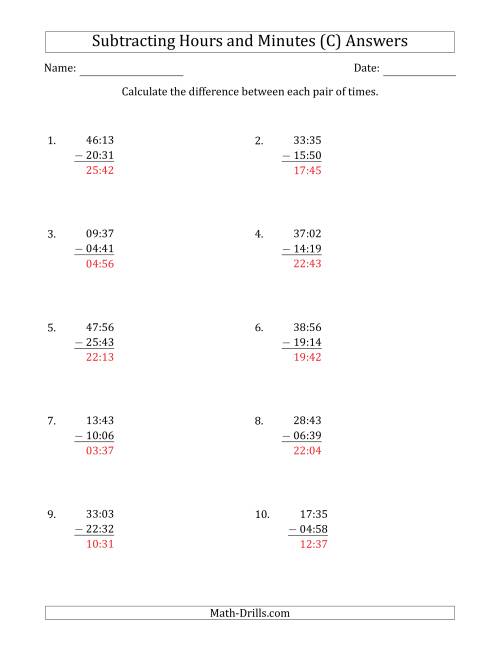 The Subtracting Hours and Minutes (Compact Format) (C) Math Worksheet Page 2