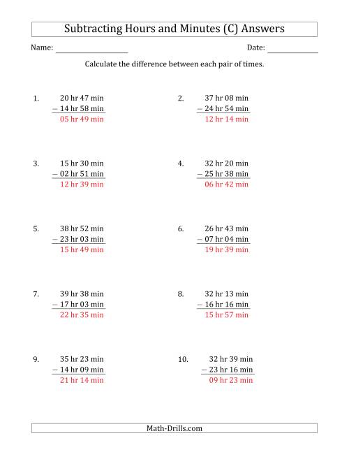 The Subtracting Hours and Minutes (Long Format) (C) Math Worksheet Page 2