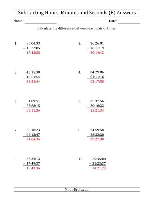 The Subtracting Hours, Minutes and Seconds (Compact Format) (E) Math Worksheet Page 2