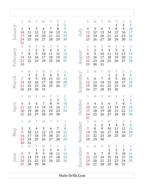 The Yearly Calendar Beginning on Friday, January 1 (F) Math Worksheet