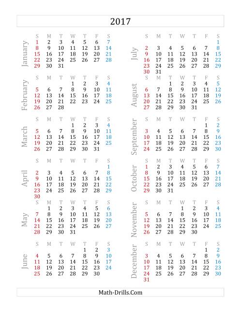 The 2017 Yearly Calendar (A) Math Worksheet