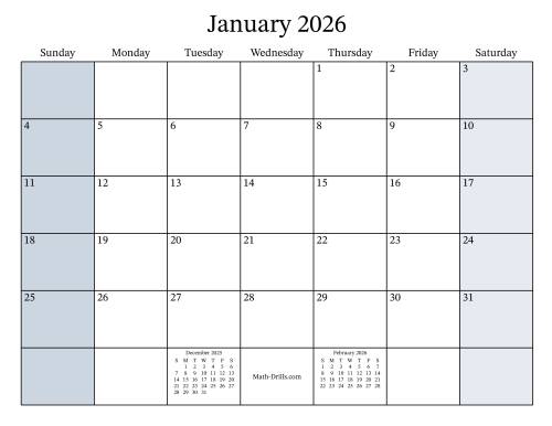 The Fillable 2026 Monthly Calendar Math Worksheet