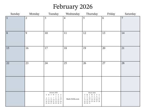 The Fillable 2026 Monthly Calendar Math Worksheet Page 2
