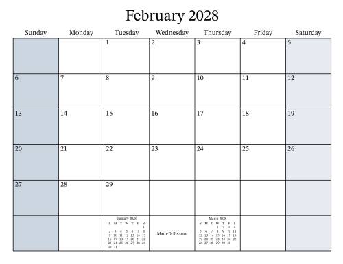 The Fillable 2028 Monthly Calendar Math Worksheet Page 2