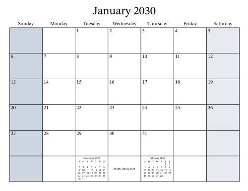 The Fillable 2030 Monthly Calendar Math Worksheet