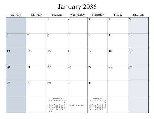 The Fillable 2036 Monthly Calendar Math Worksheet
