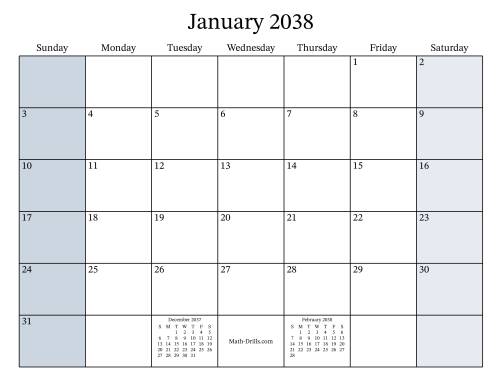 The Fillable 2038 Monthly Calendar Math Worksheet
