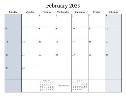 The Fillable 2039 Monthly Calendar Math Worksheet Page 2