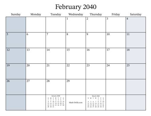 The Fillable 2040 Monthly Calendar Math Worksheet Page 2
