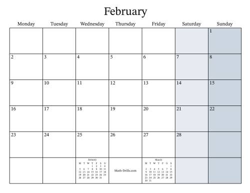 The Fillable General Monthly Calendar with January 1 on a Thursday (Monday to Sunday Format) Math Worksheet Page 2