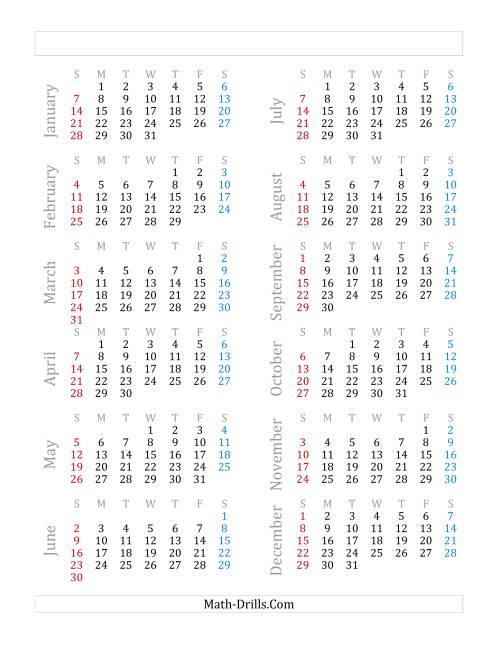 The Yearly Calendar Beginning on Monday, January 1 (Leap Year) (B) Math Worksheet