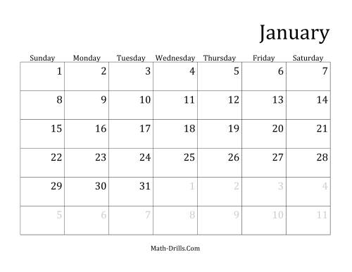 The Monthly Leap Year Calendar with January 1 on Sunday (A) Math Worksheet