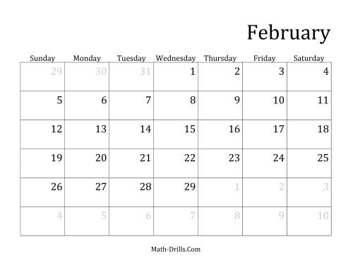 The Monthly Leap Year Calendar with January 1 on Sunday (A) Math Worksheet Page 2