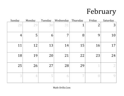 The Monthly Leap Year Calendar with January 1 on Monday (B) Math Worksheet Page 2