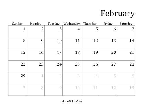 The Monthly Leap Year Calendar with January 1 on Thursday (E) Math Worksheet Page 2