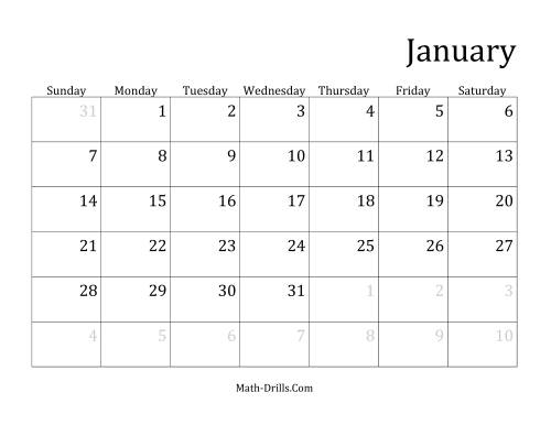 The Monthly General Year Calendar with January 1 on Monday (B) Math Worksheet