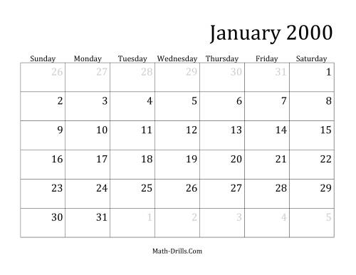 The 2000 Monthly Calendar Math Worksheet