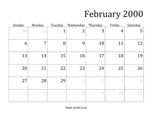The 2000 Monthly Calendar Math Worksheet Page 2