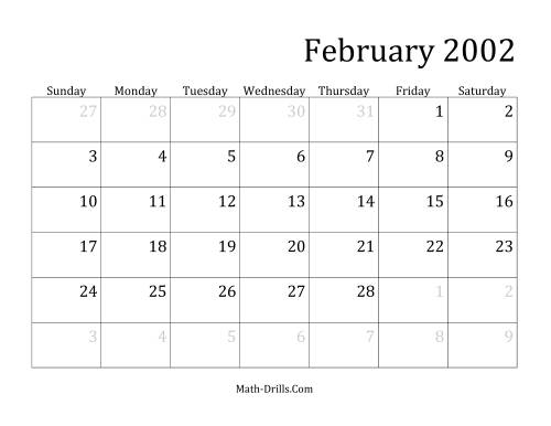 The 2002 Monthly Calendar Math Worksheet Page 2